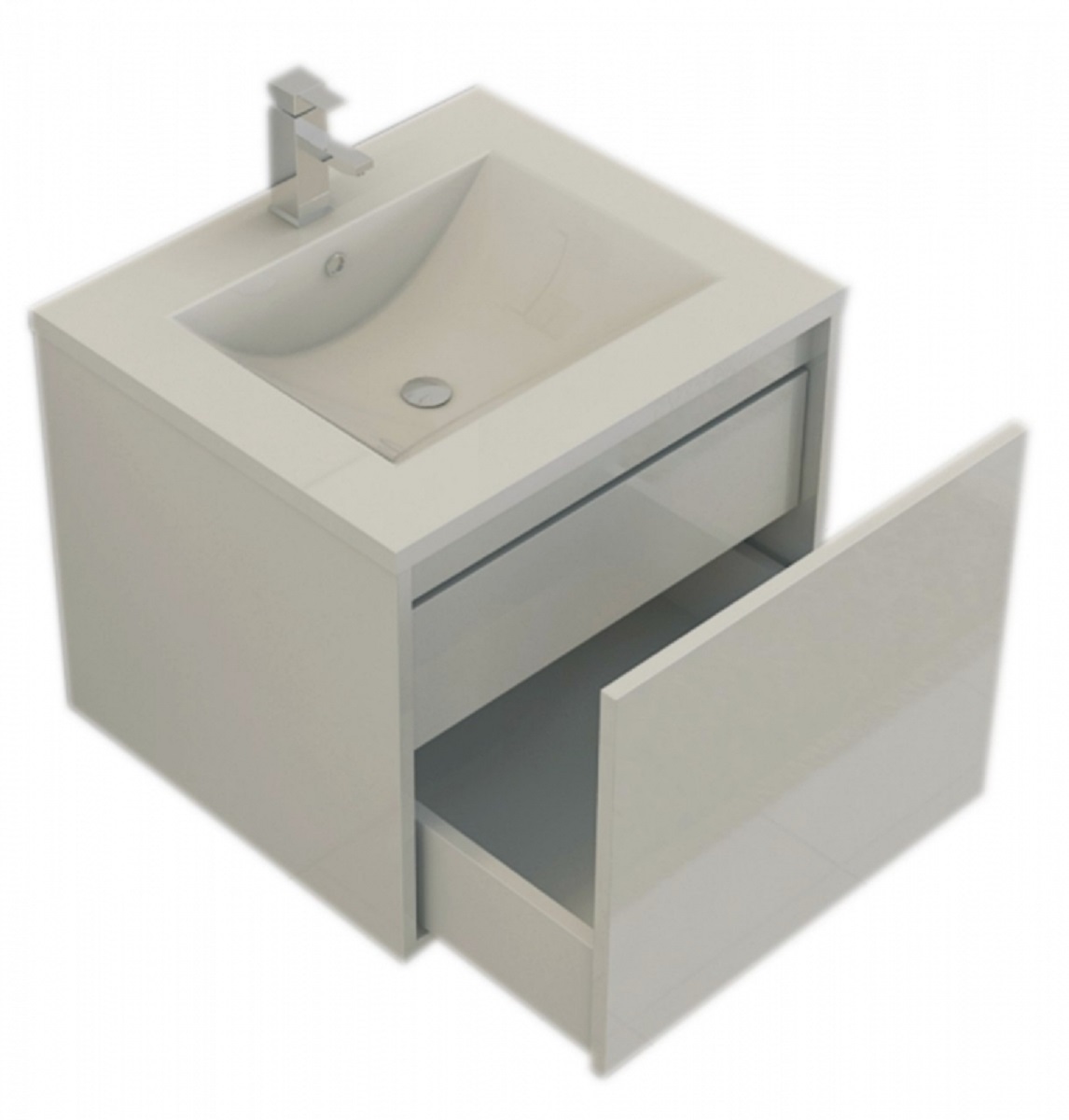 LINZ Badset weiß 60 cm Badmöbel Waschbecken Hochglanz Push Open Jet-Line Bad Badmöbel Badausstattung
