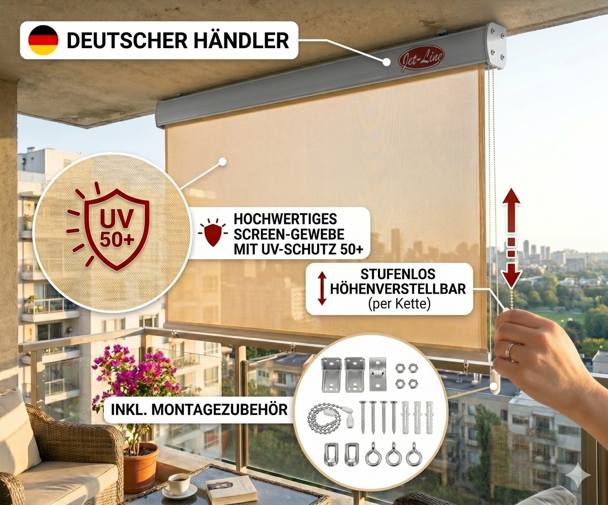 Vertikalmarkise Kassettenrollo Außenrollo Sonnenschutz 1.6x2.3m beige Sichtschutz Rollo Garten
