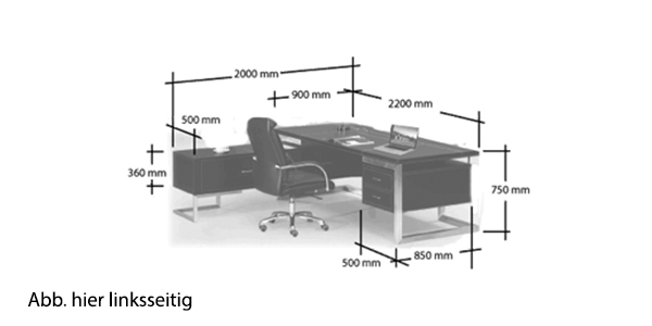 Büromöbel Chef Schreibtisch Managerschreibtisch Büroschreibtisch VENEDIG schwarz 2,2x 0,85x0,75 m