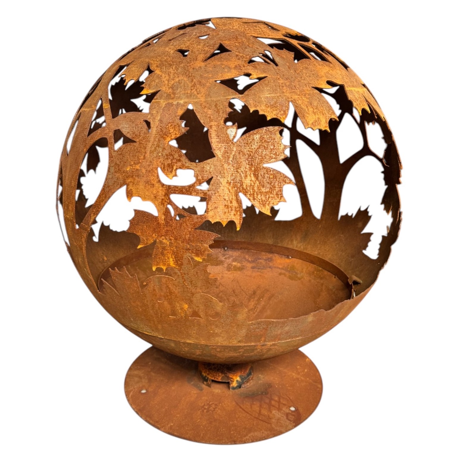 Jet-Line Feuerstelle rund Ø 58 cm – Blattmotiv & Rostoptik – Outdoor Feuerschale aus Stahl