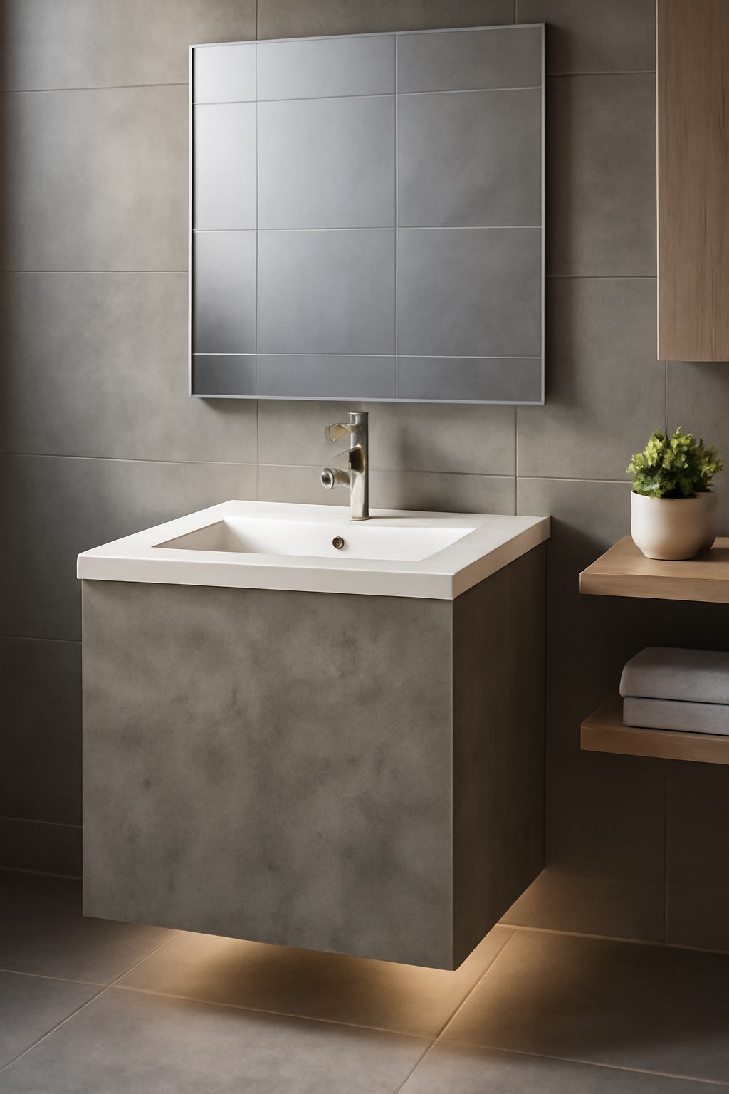 LINZ Badset Badmoebel Betonoptik 60 cm Jet-Line Waschbecken Waschtisch