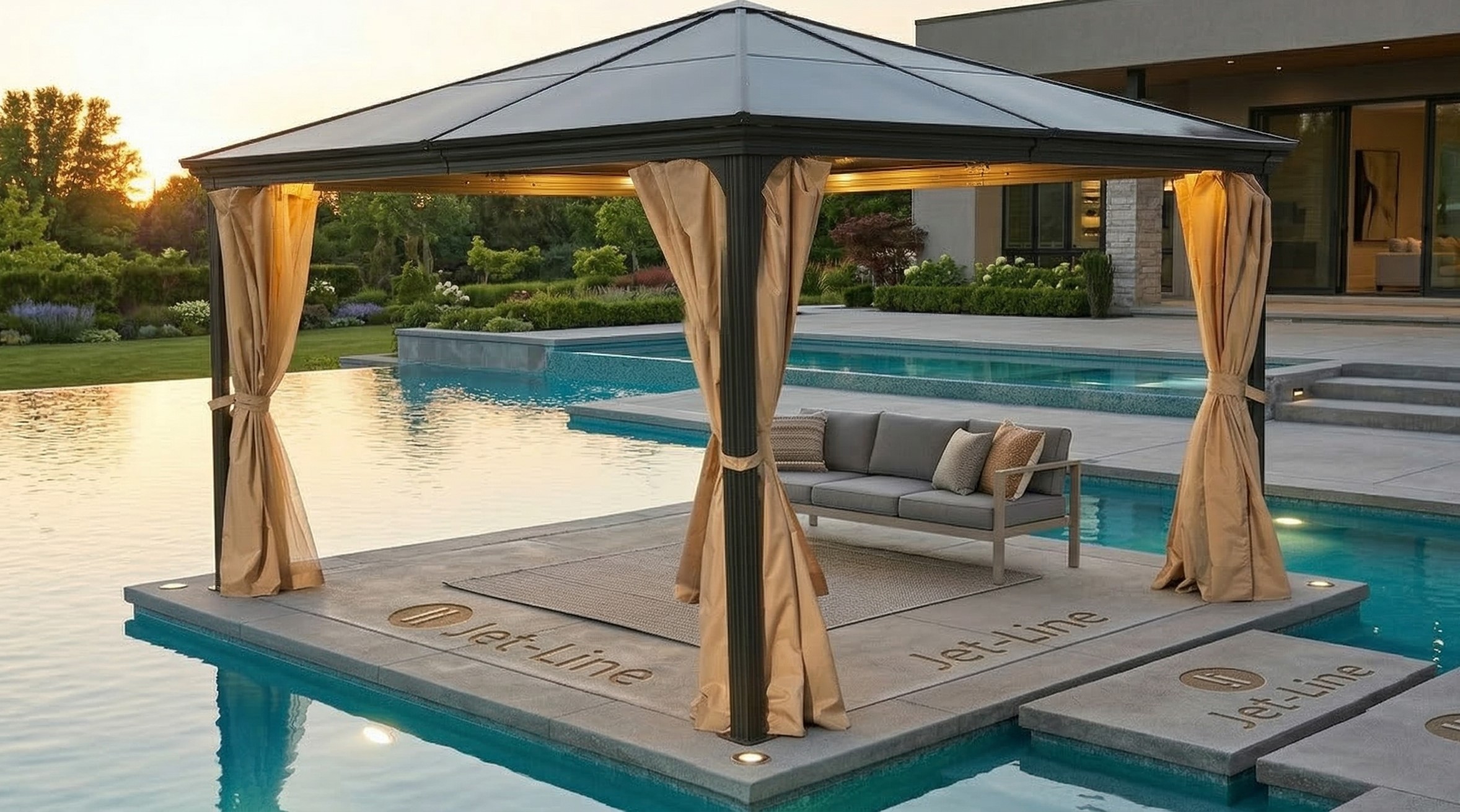Pavillon Gartenpavillon 3x3m Suez II braun mit festem Dach Aluminium UV-Schutz Sonnenschutz