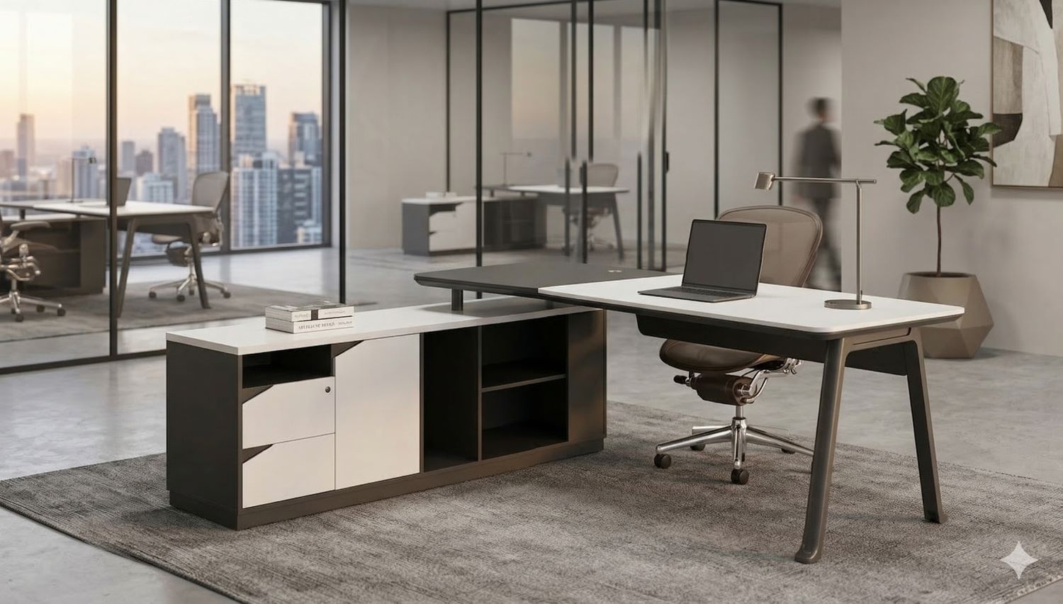 Büromöbel Chef Schreibtisch Managerschreibtisch Büroschreibtisch CAROLINA Links weiß-anthrazit
