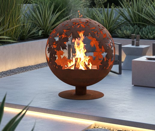 Jet-Line Feuerstelle rund Ø 58 cm – Blattmotiv & Rostoptik – Outdoor Feuerschale aus Stahl world