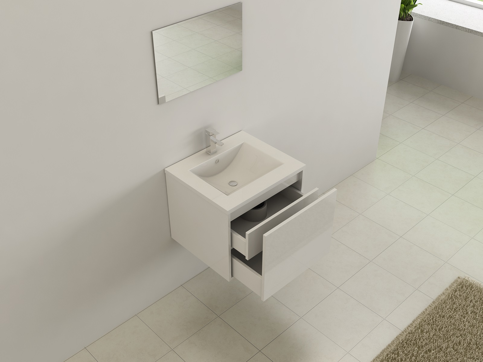 LINZ Badset weiß 60 cm Badmöbel Waschbecken Hochglanz Push Open Jet-Line Bad Badmöbel Badausstattung