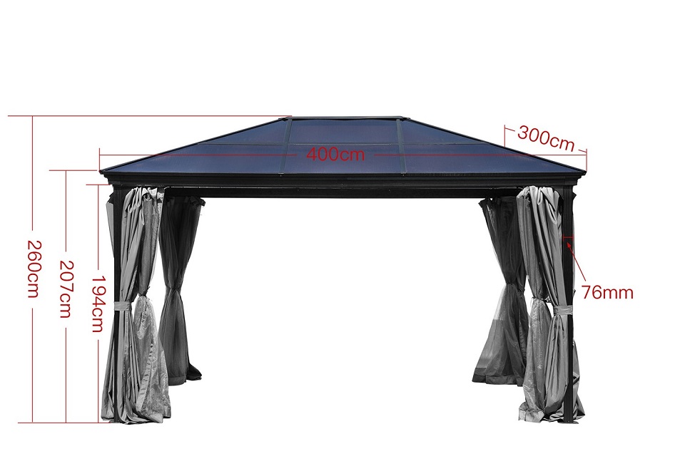 Pavillon Gartenpavillon 3x4 Taneo anthrazit aus Aluminium mit festem Dach UV-Schutz Sonnenschutz