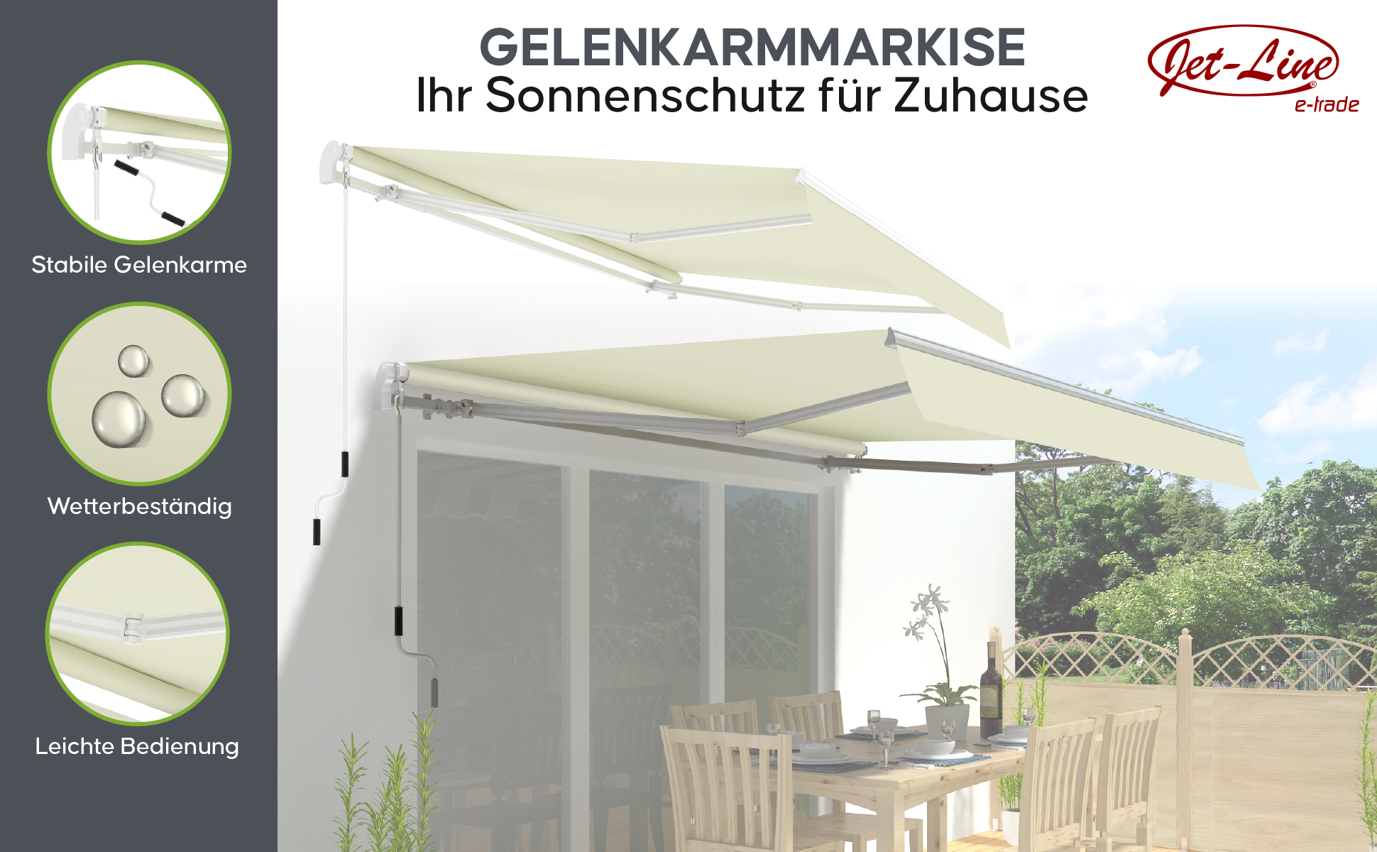 Markise Gelenkarmmarkise 5x3m Sunconnect beige UV-Schutz Wasserbeständig Terrasse Balkon Gartenmöbel
