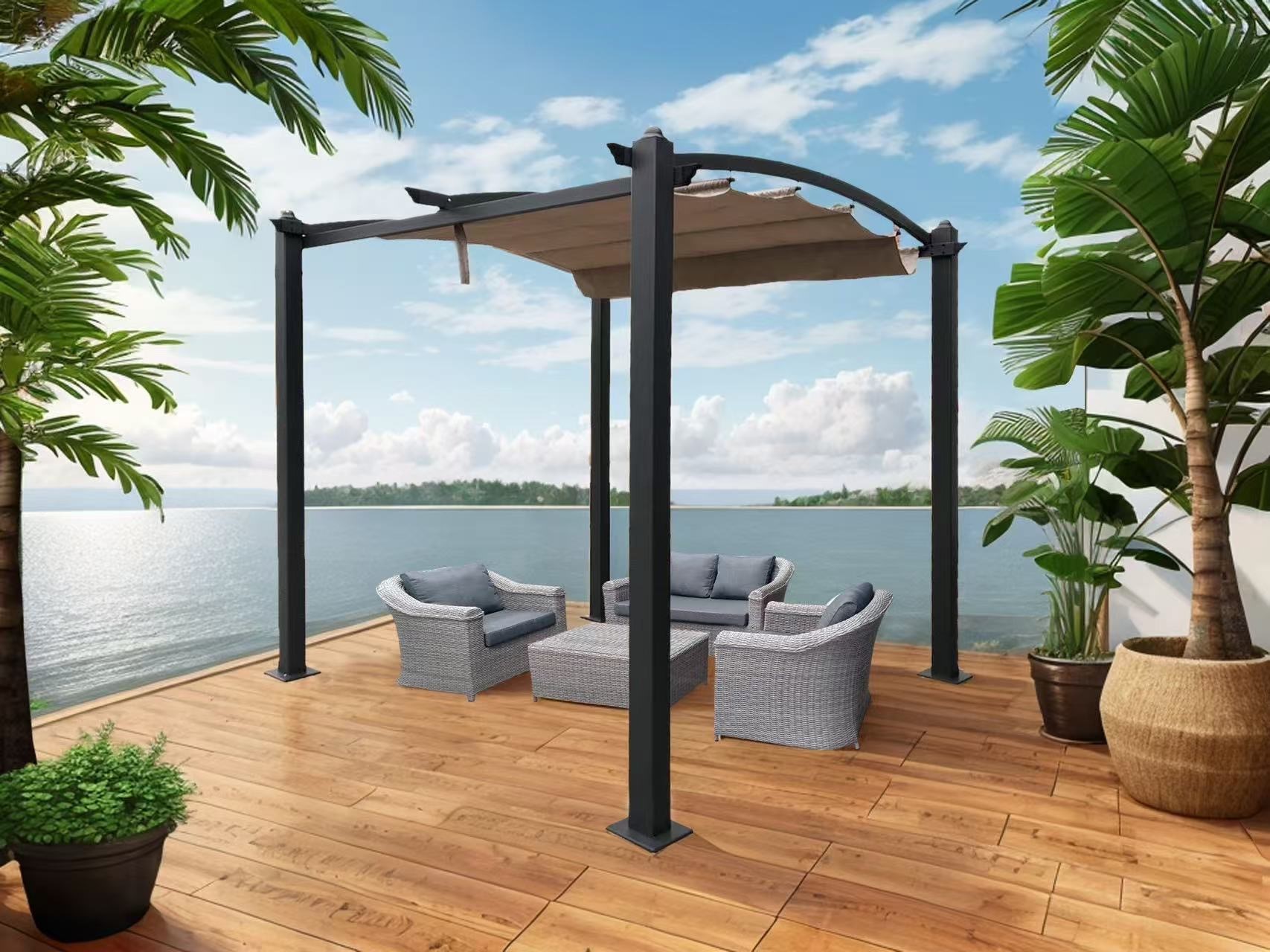 Pavillon Gartenpavillon 3x3m braun GISEH UV-Schutz Wasserabweisende Überdachung Sonnenschutz