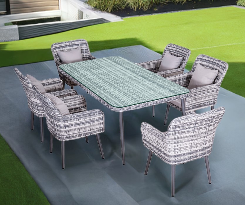 Gartenmöbel Essgruppe Sitzgruppe Outdoor QUITO grau 7-Teilig mit Kissen Garten Terrasse Balkon