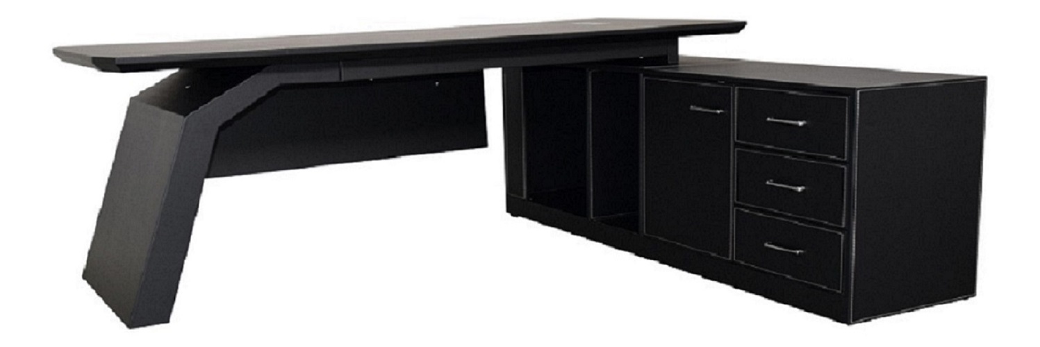 Büromöbel Chef Schreibtisch Managerschreibtisch Büroschreibtisch PITTSBURGH schwarz 2,2x1,85x 0,76 m