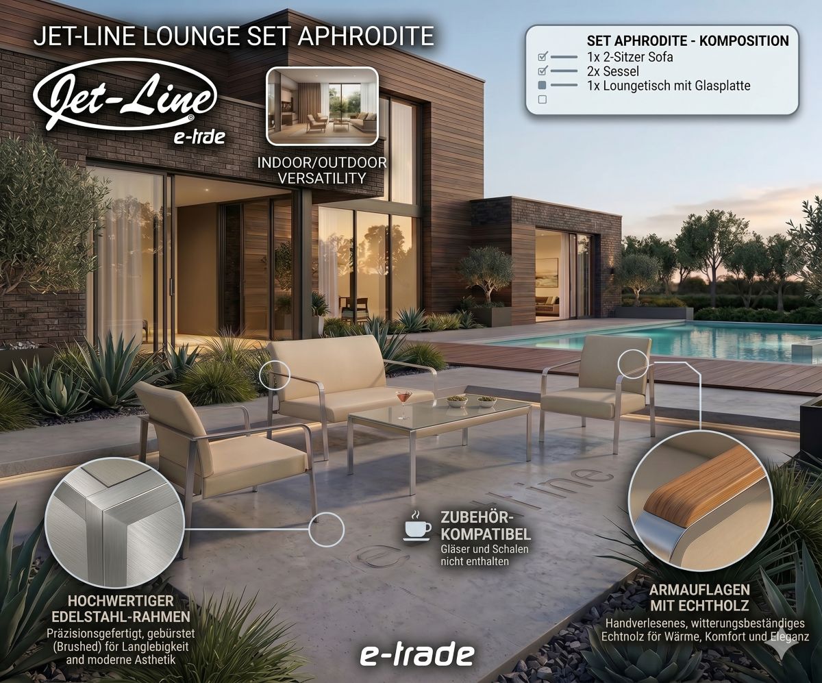 Gartenmöbel Lounge Möbel Set APHRODITE beige 4-Teilig Garten Terrasse Balkon Wetterbeständig