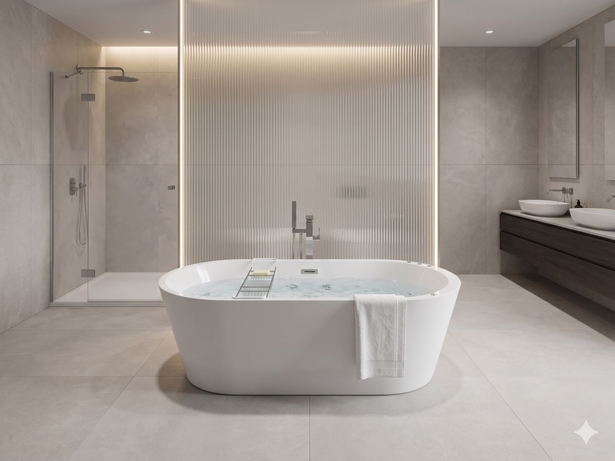 Whirlpool Indoor Spa freistehende  Badewanne OSSANTA  weiß 170x80x58 cm mit Massagedüsen