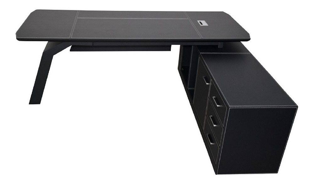 Büromöbel Chef Schreibtisch Managerschreibtisch Büroschreibtisch PITTSBURGH schwarz 2,2x1,85x 0,76 m