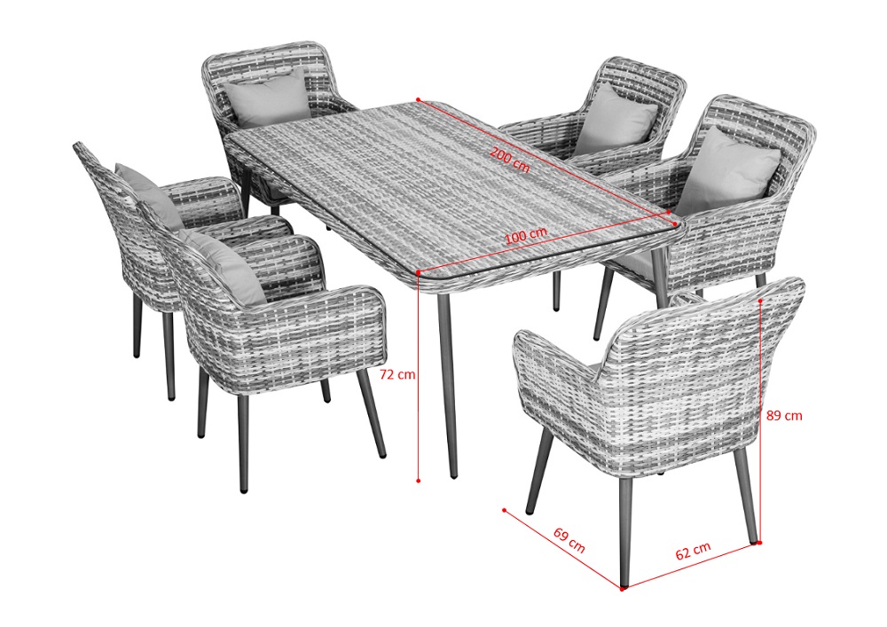 Gartenmöbel Essgruppe Sitzgruppe Outdoor QUITO grau 7-Teilig mit Kissen Garten Terrasse Balkon