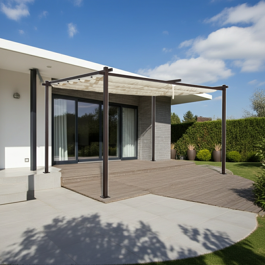 Pavillon Pergola  LUXOR LIGHT 3x4m  beige-anthrazit Schiebedach