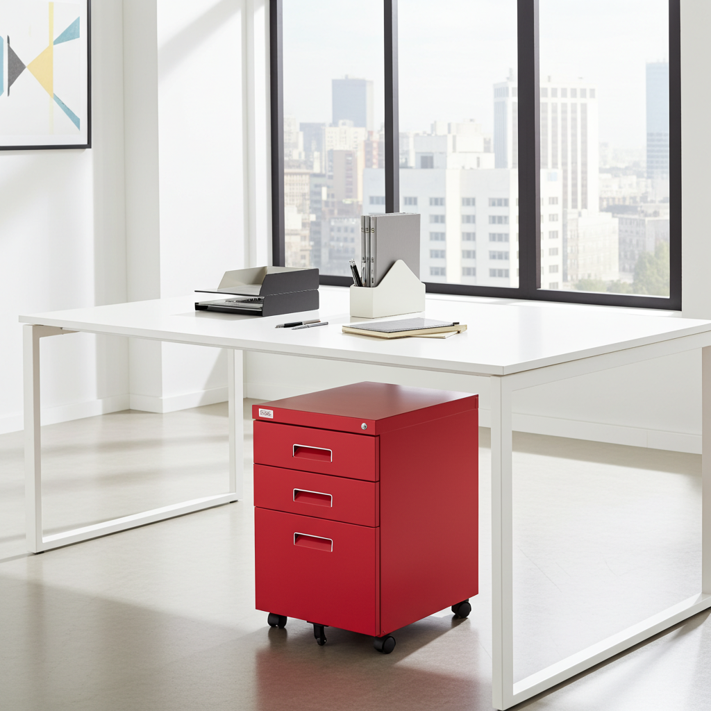 Büro Rollcontainer 3 Schubladen Haengeregistratur abschliessbar PAUL rot Bürocontainer