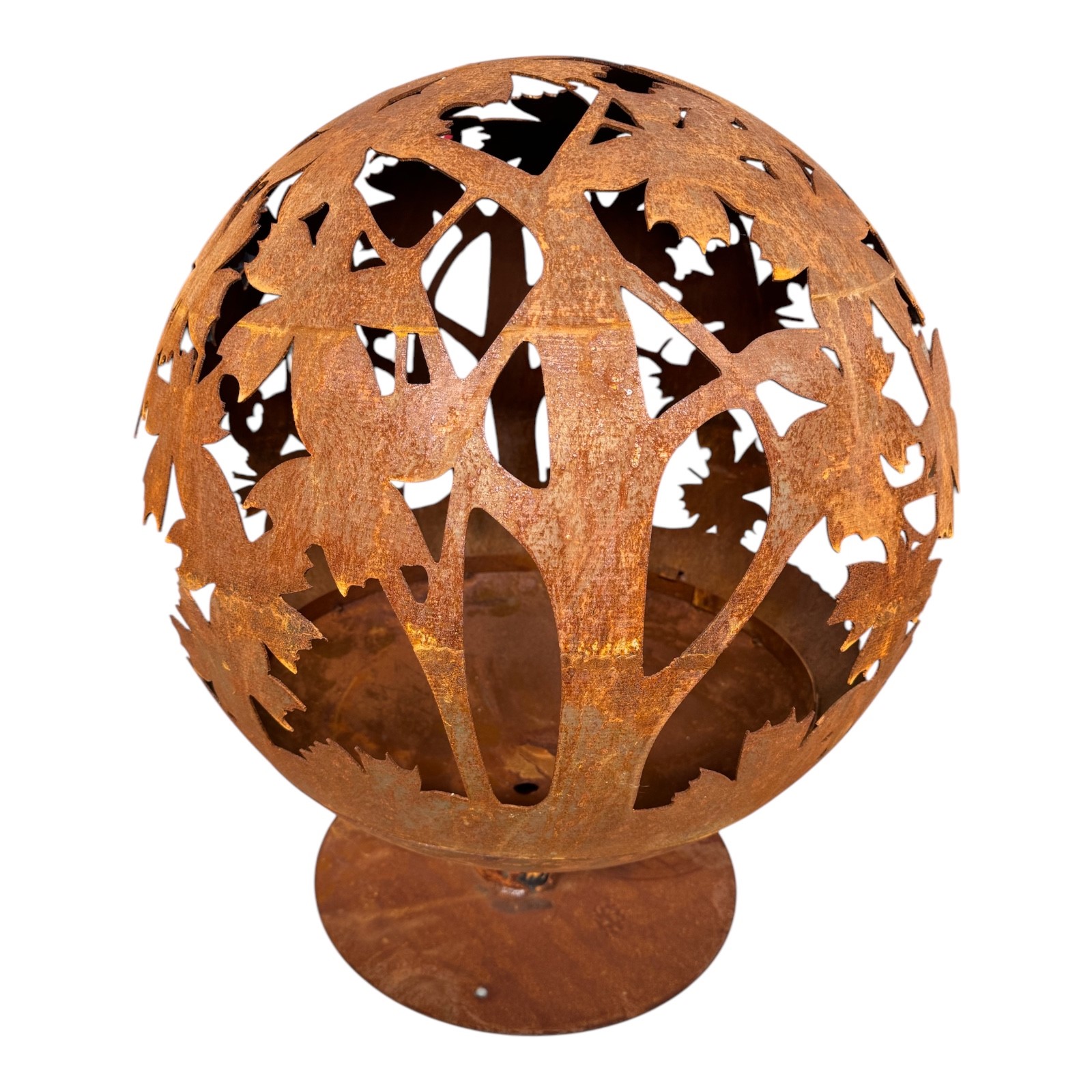 Jet-Line Feuerstelle rund Ø 58 cm – Blattmotiv & Rostoptik – Outdoor Feuerschale aus Stahl