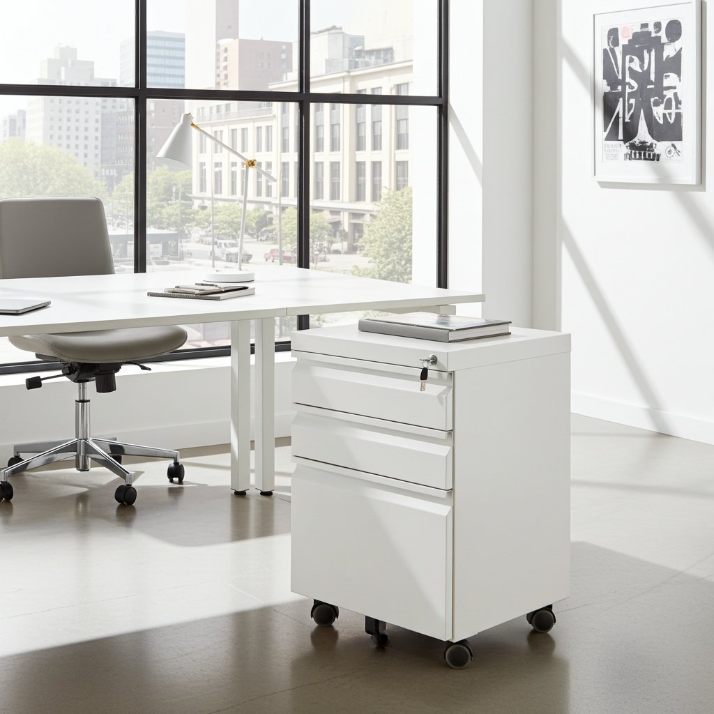 Büro Rollcontainer 3 Schubladen mit Hängeregistratur abschliessbar PAUL weiss Rollschrank