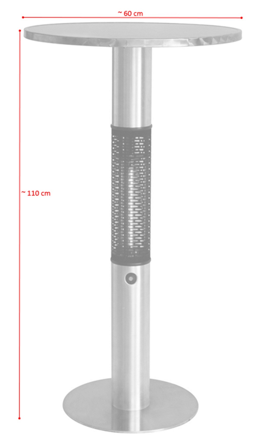 Stehtisch Heiztisch 110 x 60 cm CAPELLA Silber elektrisch Wärme für Terrasse Garten Balkon