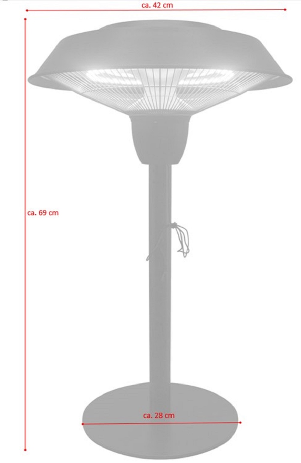 Heizlampe Terrassenlampe 69 x 42 cm schwarz POLLUX  elektrisch Wärme für Terrasse Garten