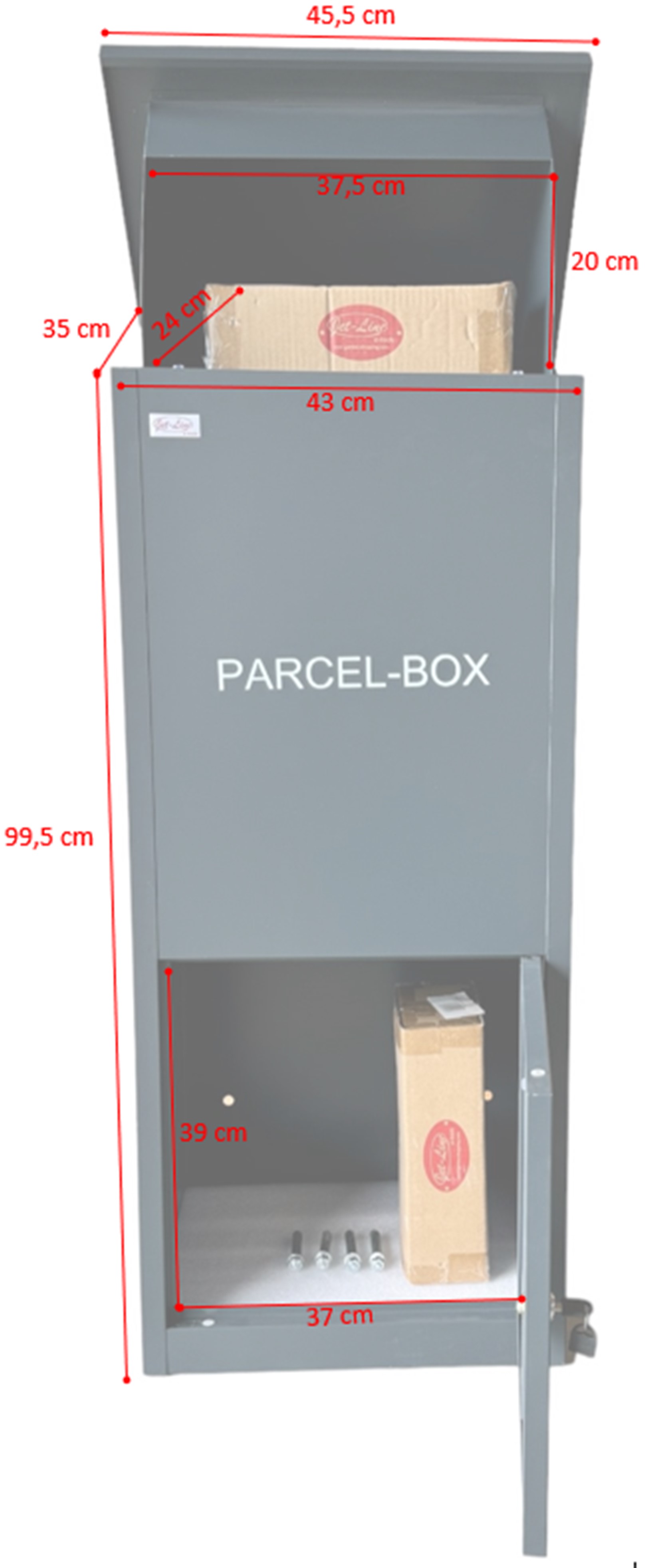 Jet-Line® | Paketbox |Paketablage Briefbox rot mit Paketfach Gr.XX L | Metall 99,5x35x45,5