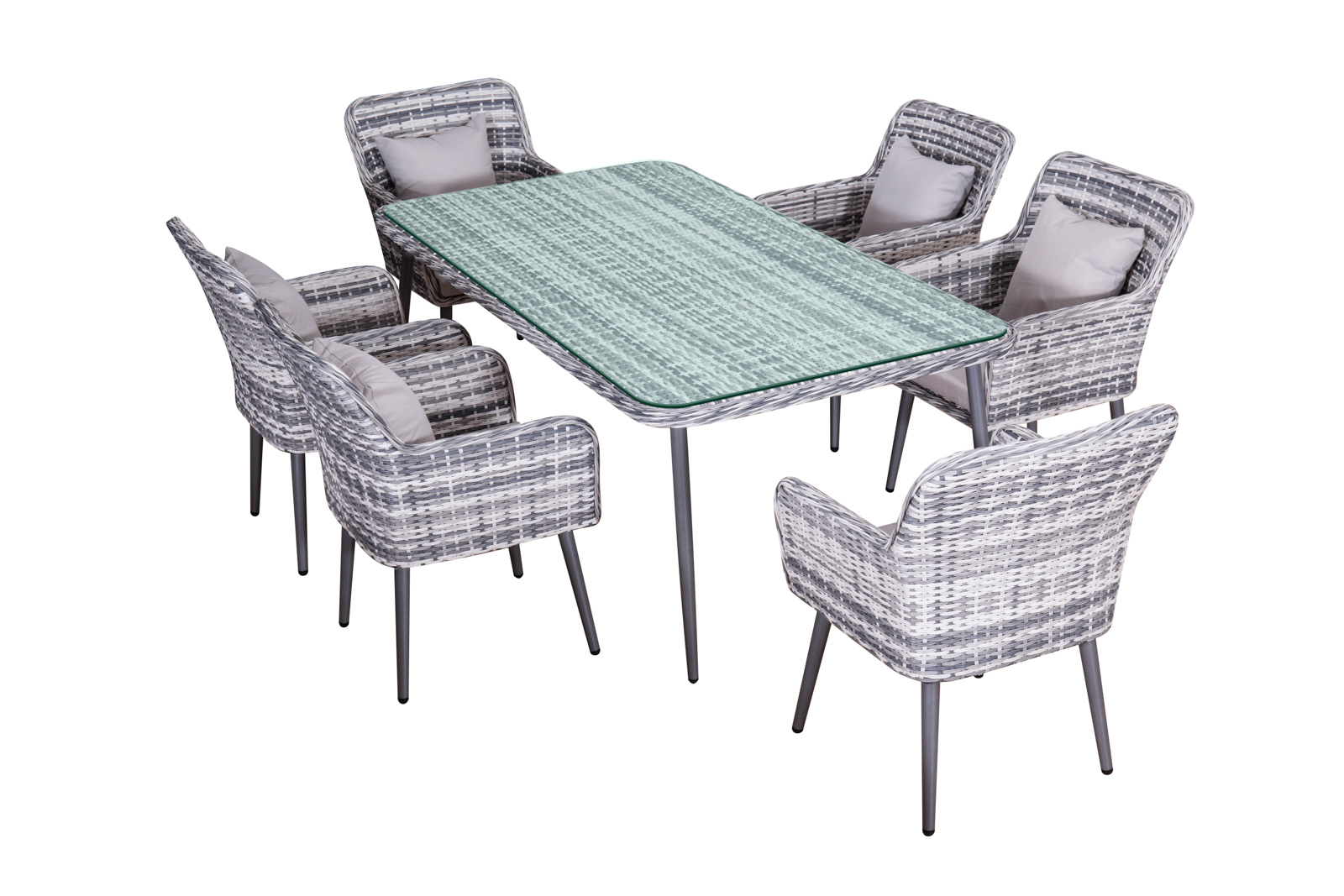 Gartenmöbel Essgruppe Sitzgruppe Outdoor QUITO grau 7-Teilig mit Kissen Garten Terrasse Balkon
