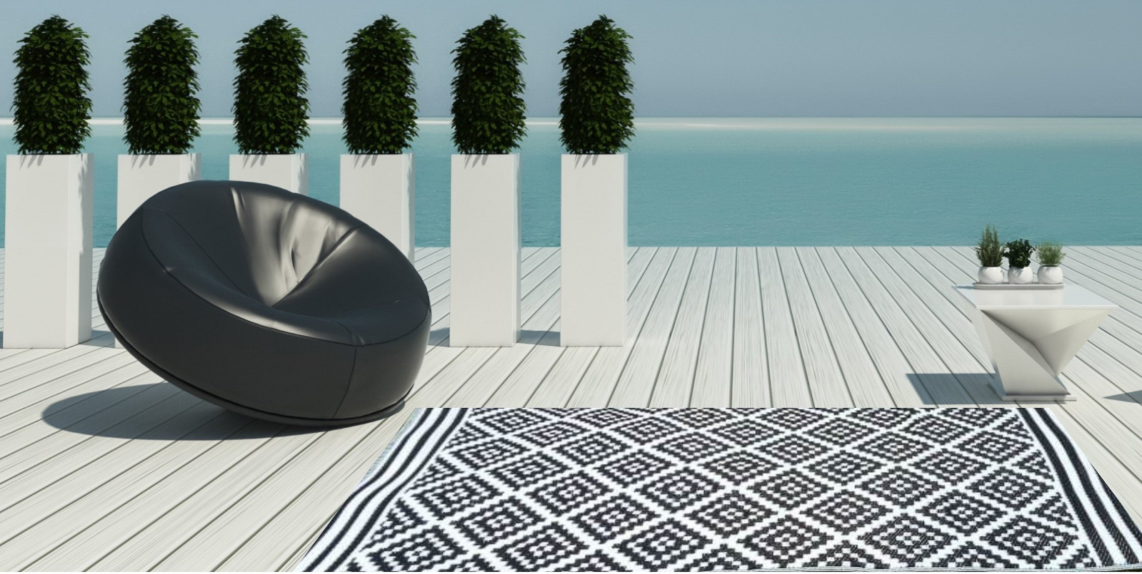 Garten Teppich Outdoor Kunststoffteppich AUSTIN schwarz 240 x 300 Terrasse Balkon