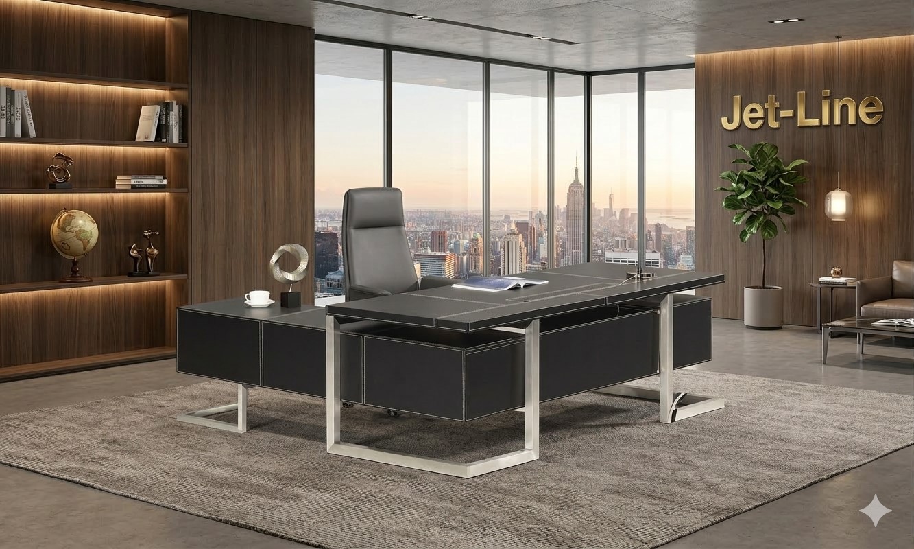 Büromöbel Chef Schreibtisch Managerschreibtisch Büroschreibtisch VENEDIG schwarz 2,2x 0,85x0,75 m