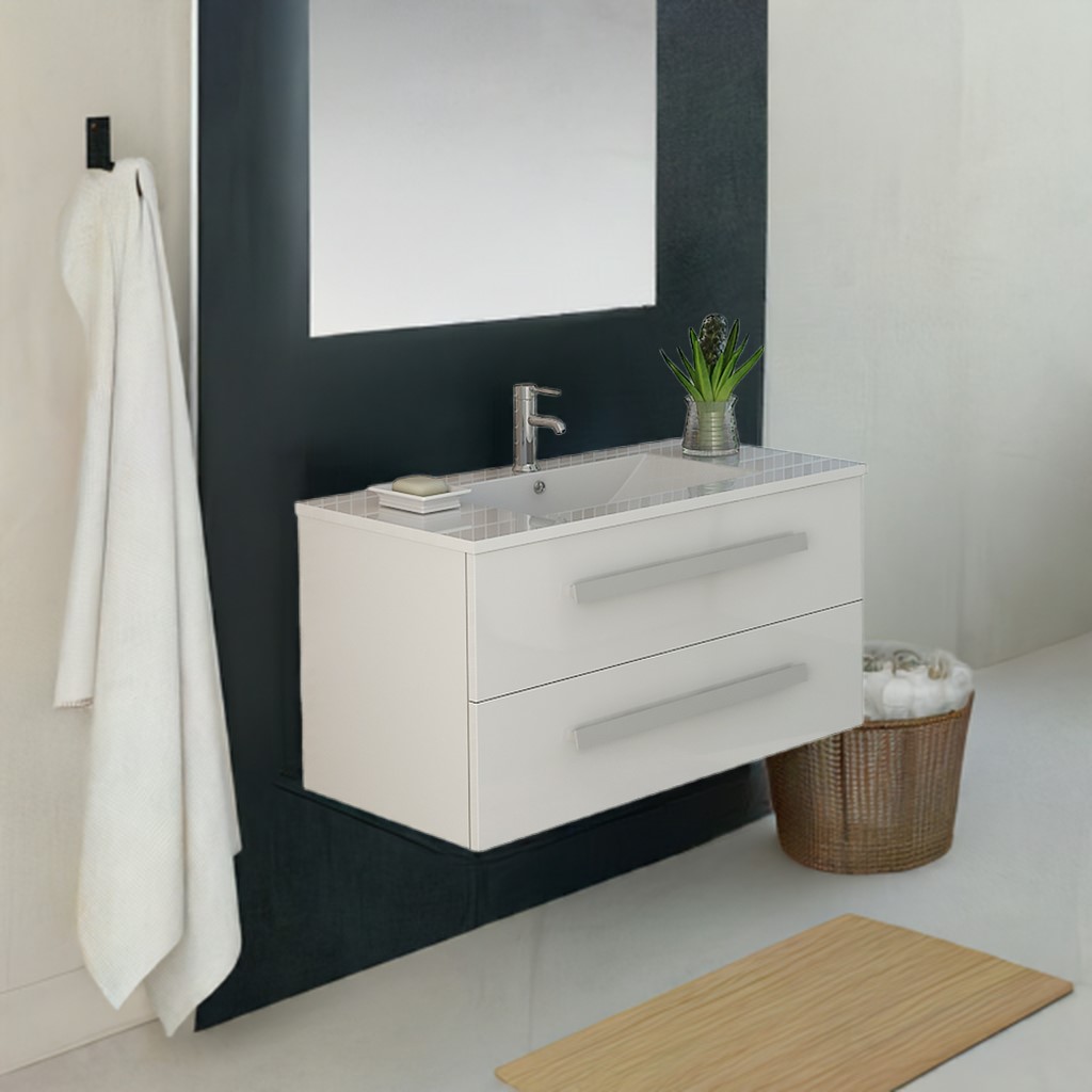Badset RAPPERSWIL weiss Badmöbel Set Hochglanz Keramit Waschbecken