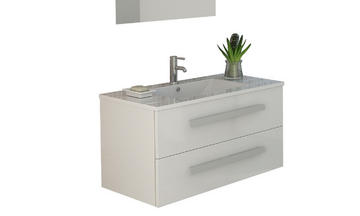 Badset LOCARNO weiss Badmöbel hochglanz Keramik Waschbecken 79.5 cm