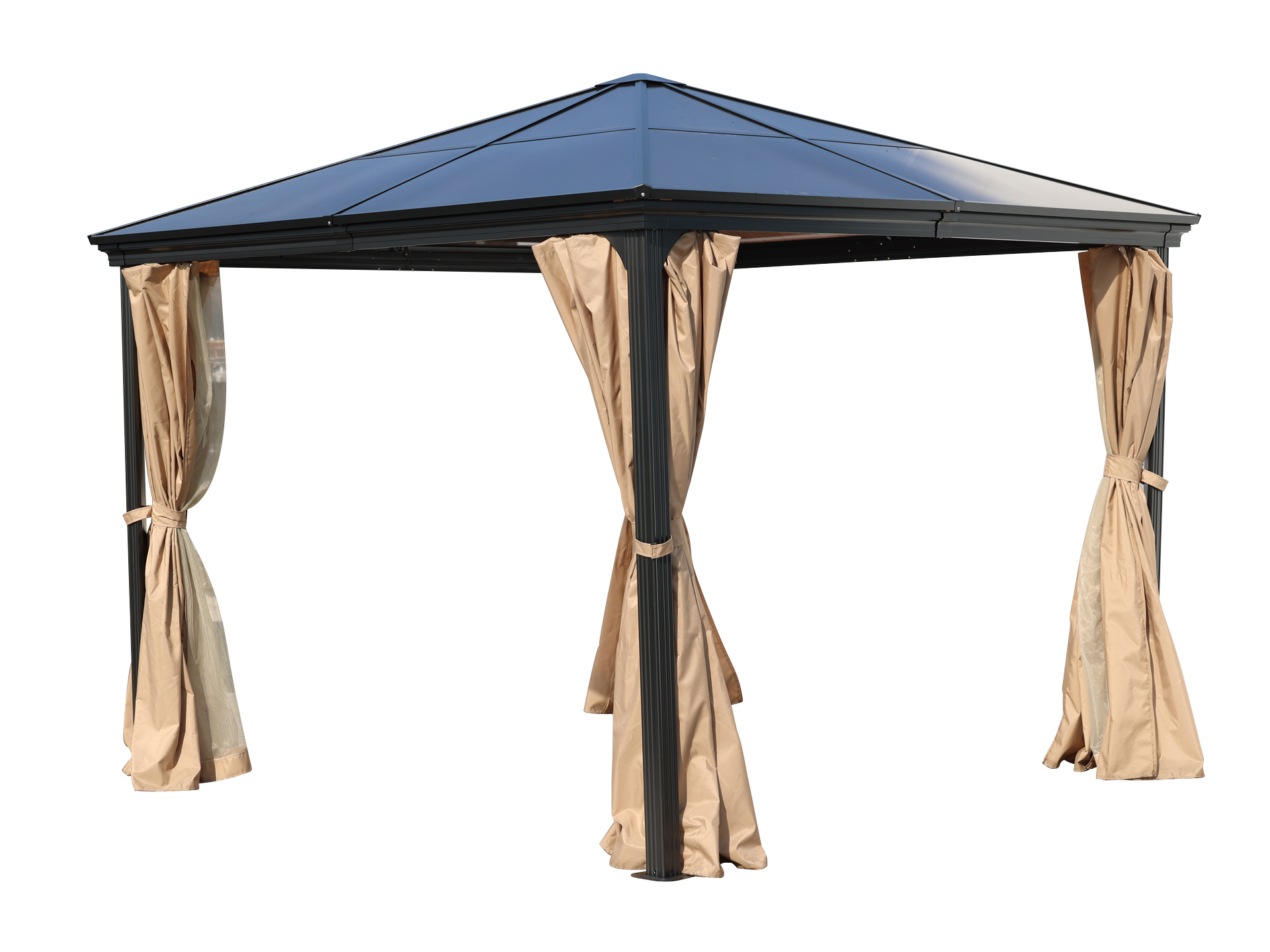 Pavillon Gartenpavillon 3x3m Suez II braun mit festem Dach Aluminium UV-Schutz Sonnenschutz