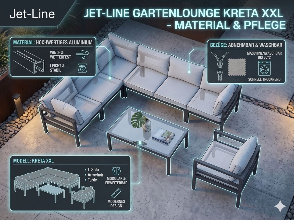 Jet-Line Gartenmöbel Ecklounge Garten  KRETA hellgrau Aluminium