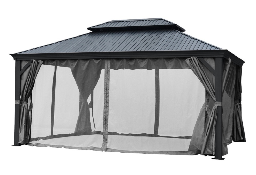 Pavillon Gartenpavillon 3,65x3,65m BAGDAD anthrazit aus Aluminium mit Hardtop aus Metall Sonnenschut