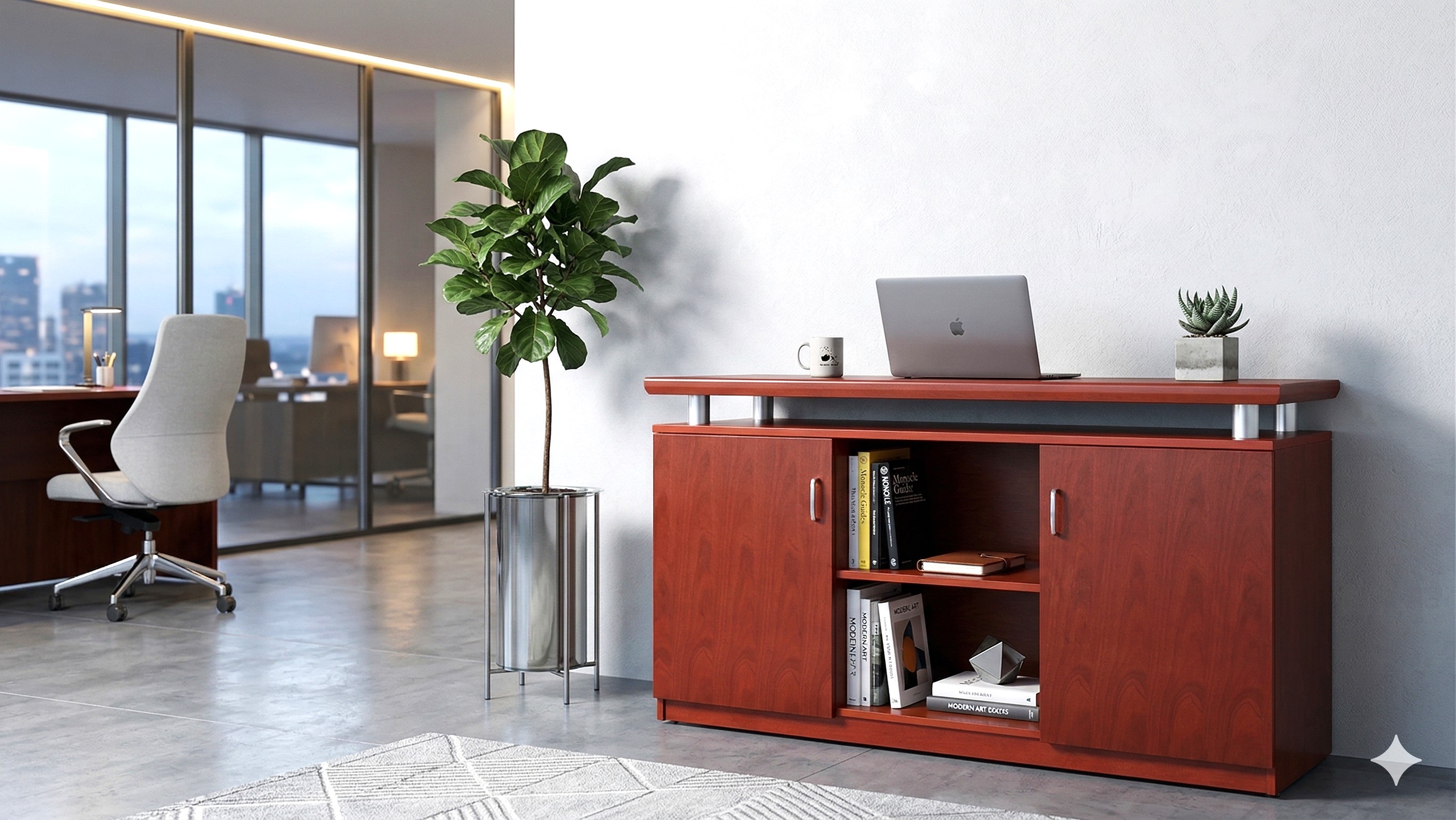 Büromöbel Büro Schrank Aktenschrank ORLY Kirsch 140x85x43cm Büro Arbeitszimmer Home-Office