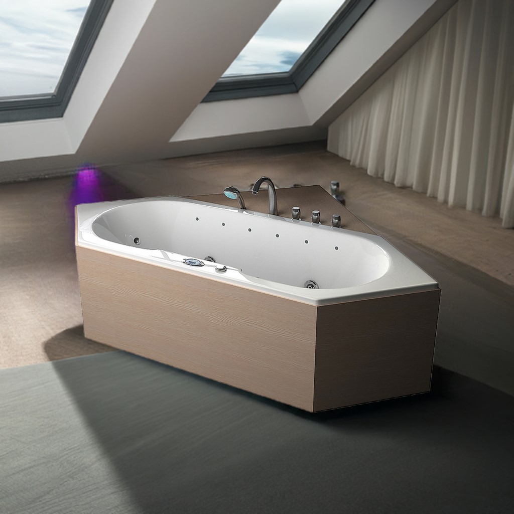 Whirlpool Indoor Spa  Badewanne VILLA MEDICI 209 x 80.5 cm weiss mit Massagedüsen,LED