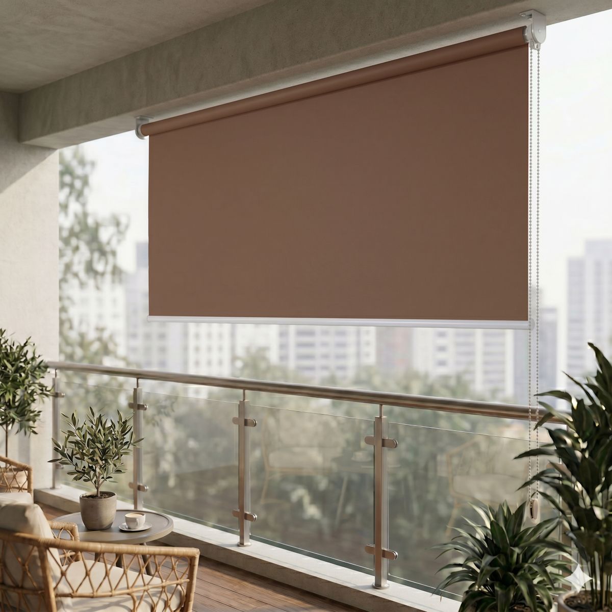Sichtschutzrollo Outdoor-Rollo Vertikalmarkise Sichtschutz blickdichtes Rollo Fenster 1x2,3m Braun
