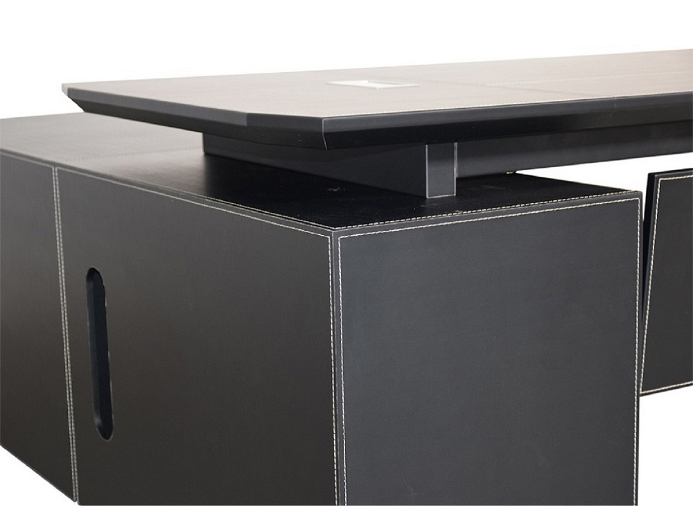 Büromöbel Chef Schreibtisch Managerschreibtisch Büroschreibtisch PITTSBURGH schwarz 2,2x1,85x 0,76 m