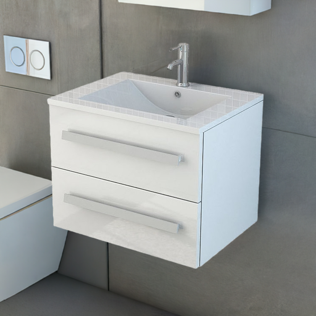 Badmöbel Waschtisch 60 cm breit hochglanz Badset AROSA II weiss Soft Close