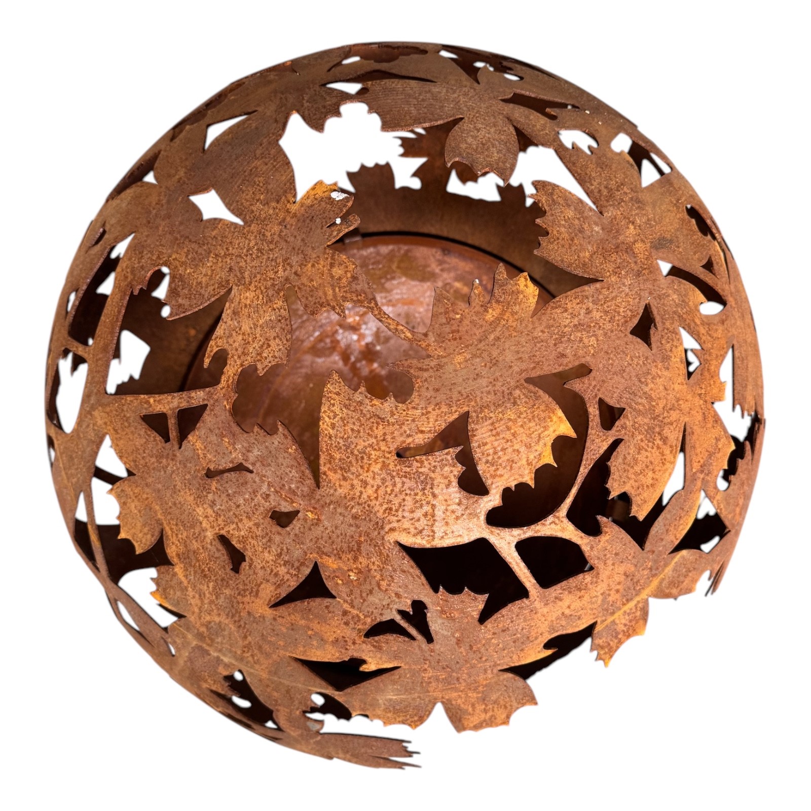 Jet-Line Feuerstelle rund Ø 58 cm – Blattmotiv & Rostoptik – Outdoor Feuerschale aus Stahl