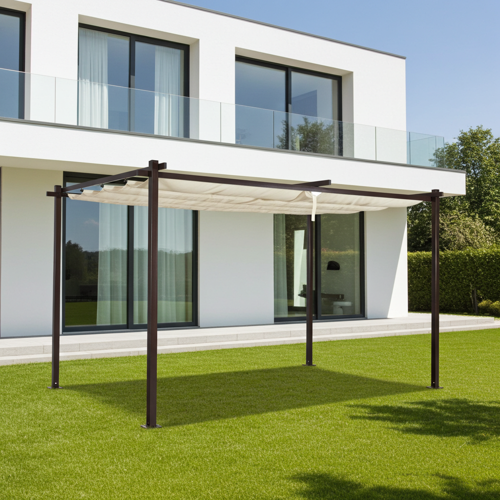 Pavillon Pergola  LUXOR LIGHT 3x4m  beige-anthrazit Schiebedach