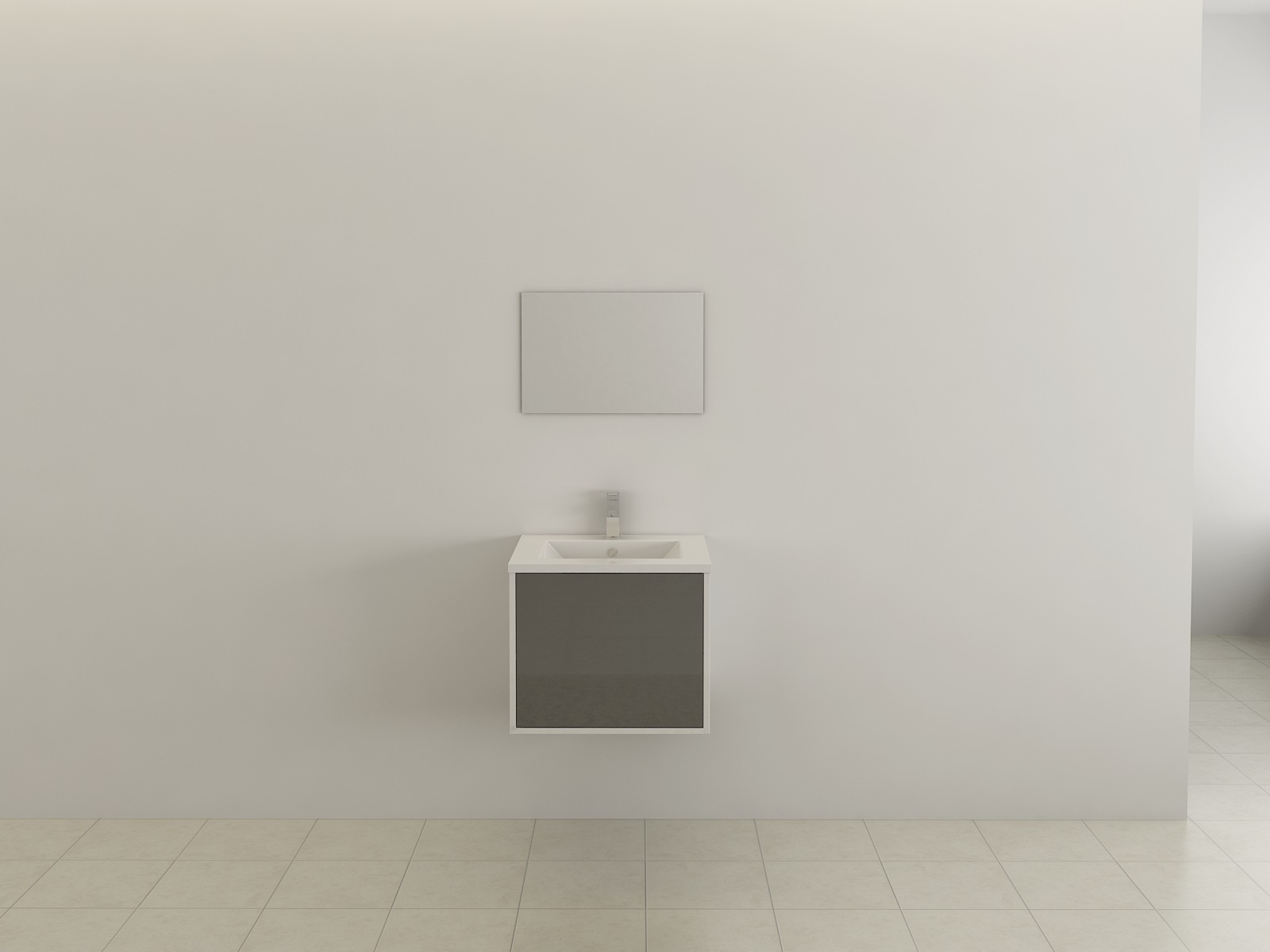 LINZ Badset grau Badmöbel 60 cm Waschbecken Unterschrank Hochglanz Jet-Line Bad-Set Badausstattung
