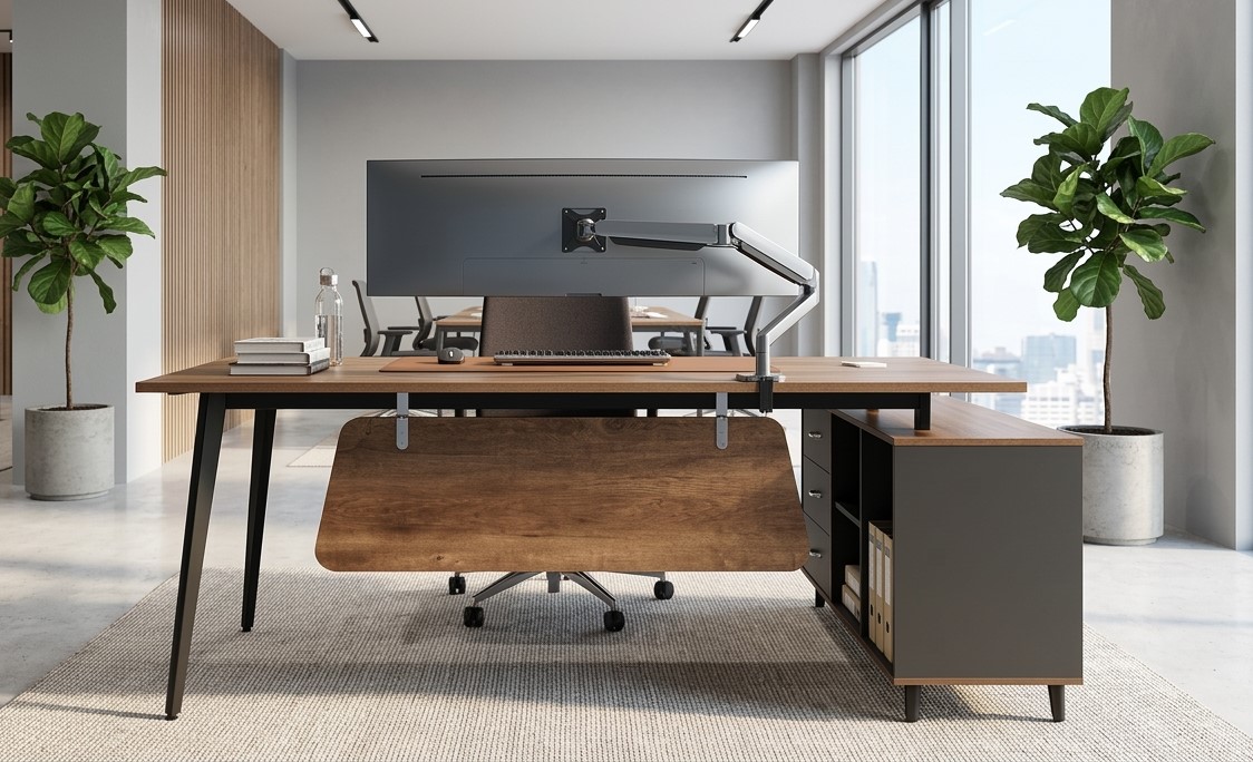 Büromöbel Chef Schreibtisch Managerschreibtisch Büroschreibtisch San Paulo braun-anthrazit 2m links