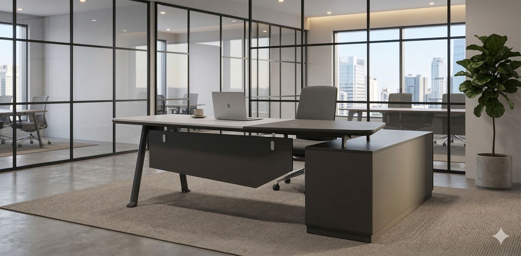 Büromöbel Chef Schreibtisch Managerschreibtisch Büroschreibtisch CAROLINA Links weiß-anthrazit