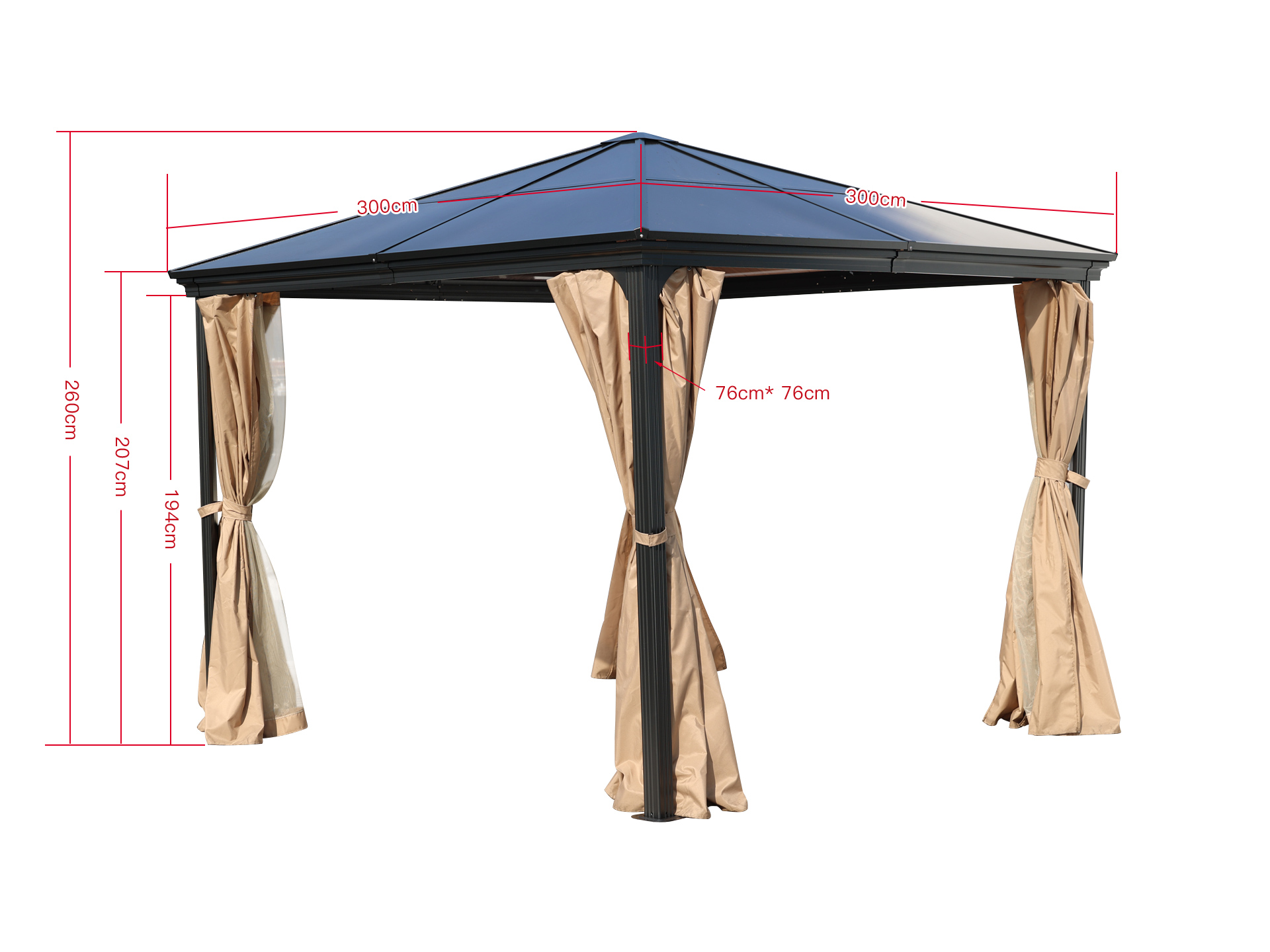 Pavillon Gartenpavillon 3x3m Suez II braun mit festem Dach Aluminium UV-Schutz Sonnenschutz