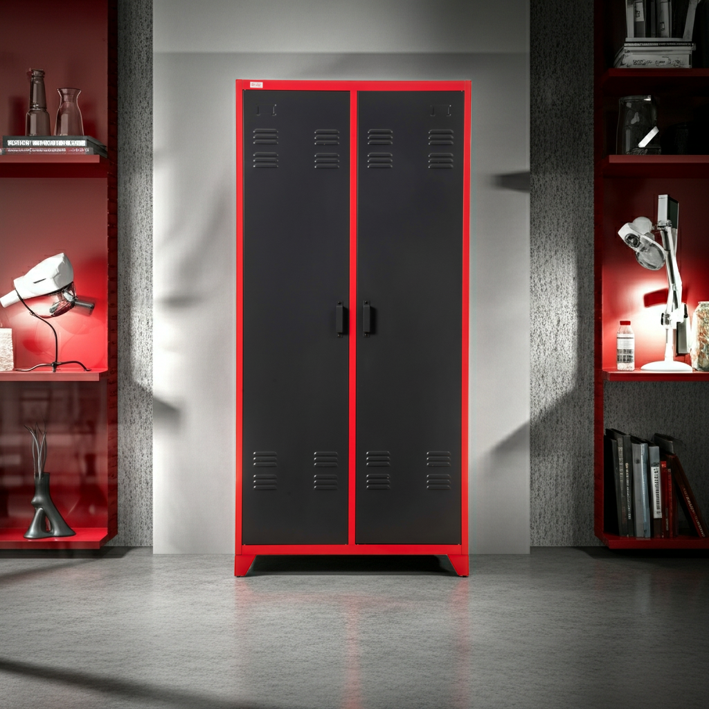 Aktenschrank Spind ODESSA rot-dunkelgrau 2-türig