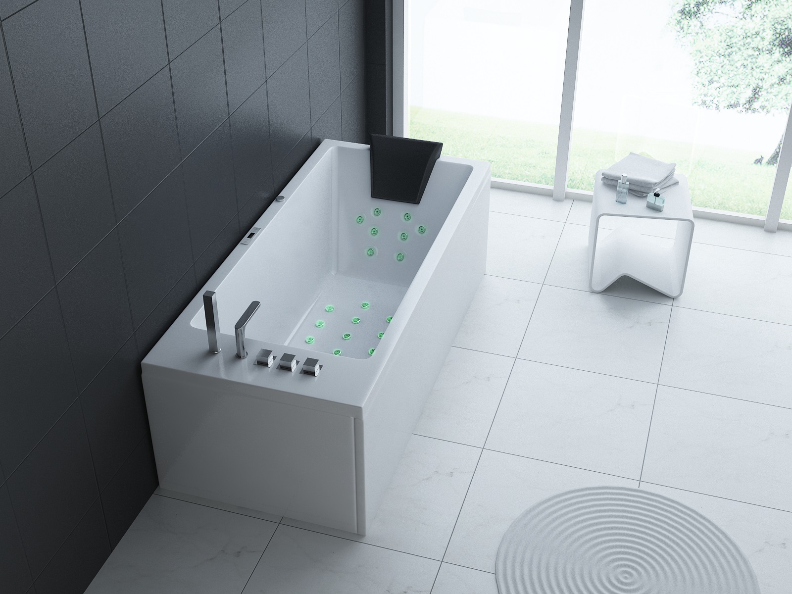 Whirlpool Indoor Spa Badewanne Whirlwanne VILLA ANTONELLI weiß 1800x 800 mm mit LED