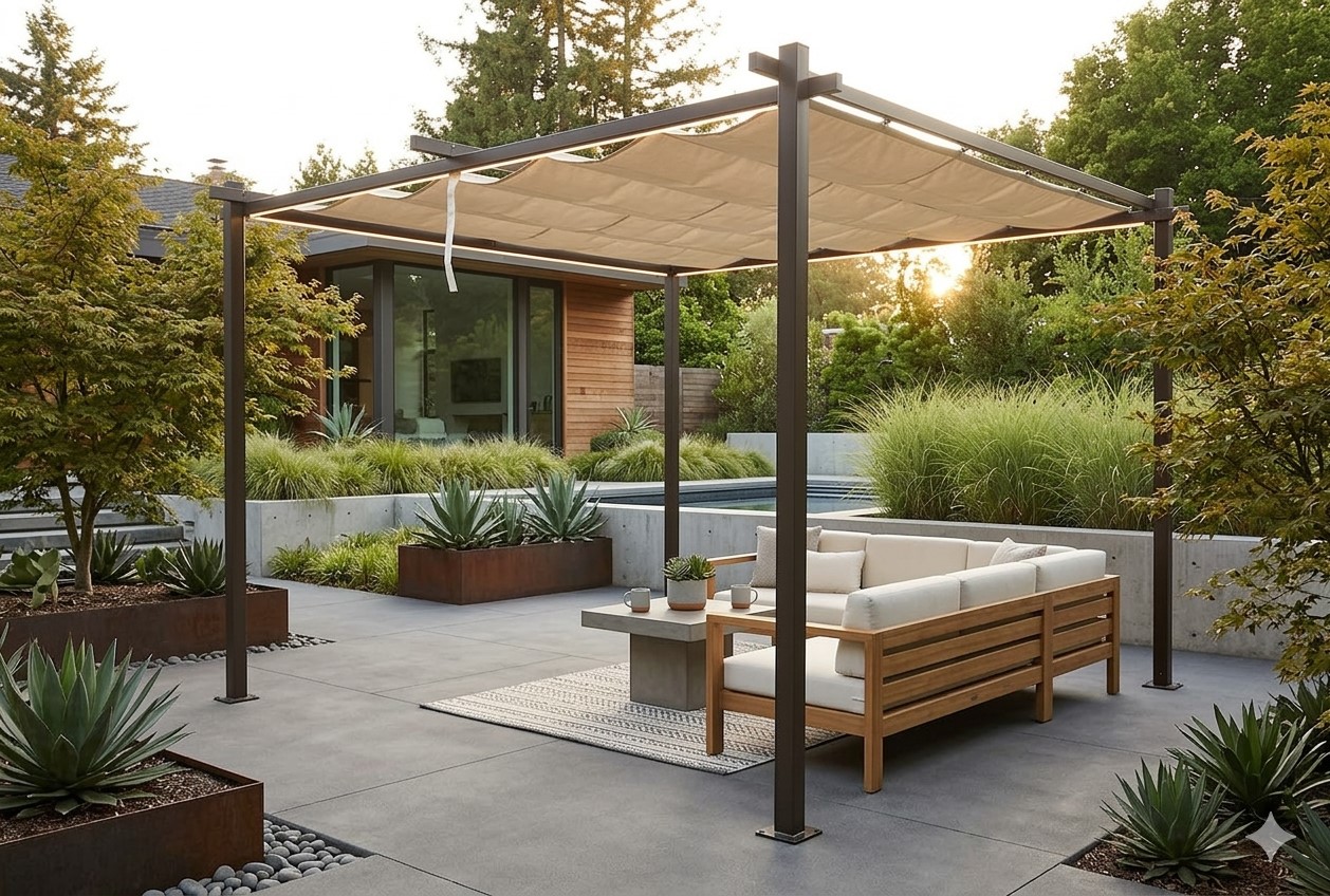 Pavillon Pergola  LUXOR LIGHT 3x4m  beige-anthrazit Schiebedach