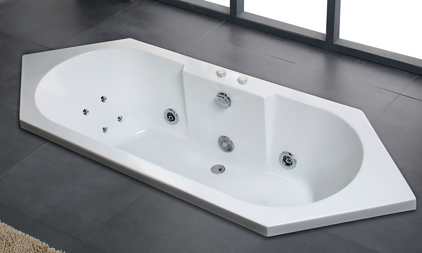 Whirlpool Indoor Spa  Badewanne VILLA MEDICI 209 x 80.5 cm weiss mit Massagedüsen,LED