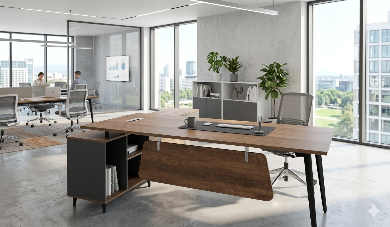 Büromöbel Chef Schreibtisch Managerschreibtisch San Paulo braun-anthrazit 2m rechts Büro Office