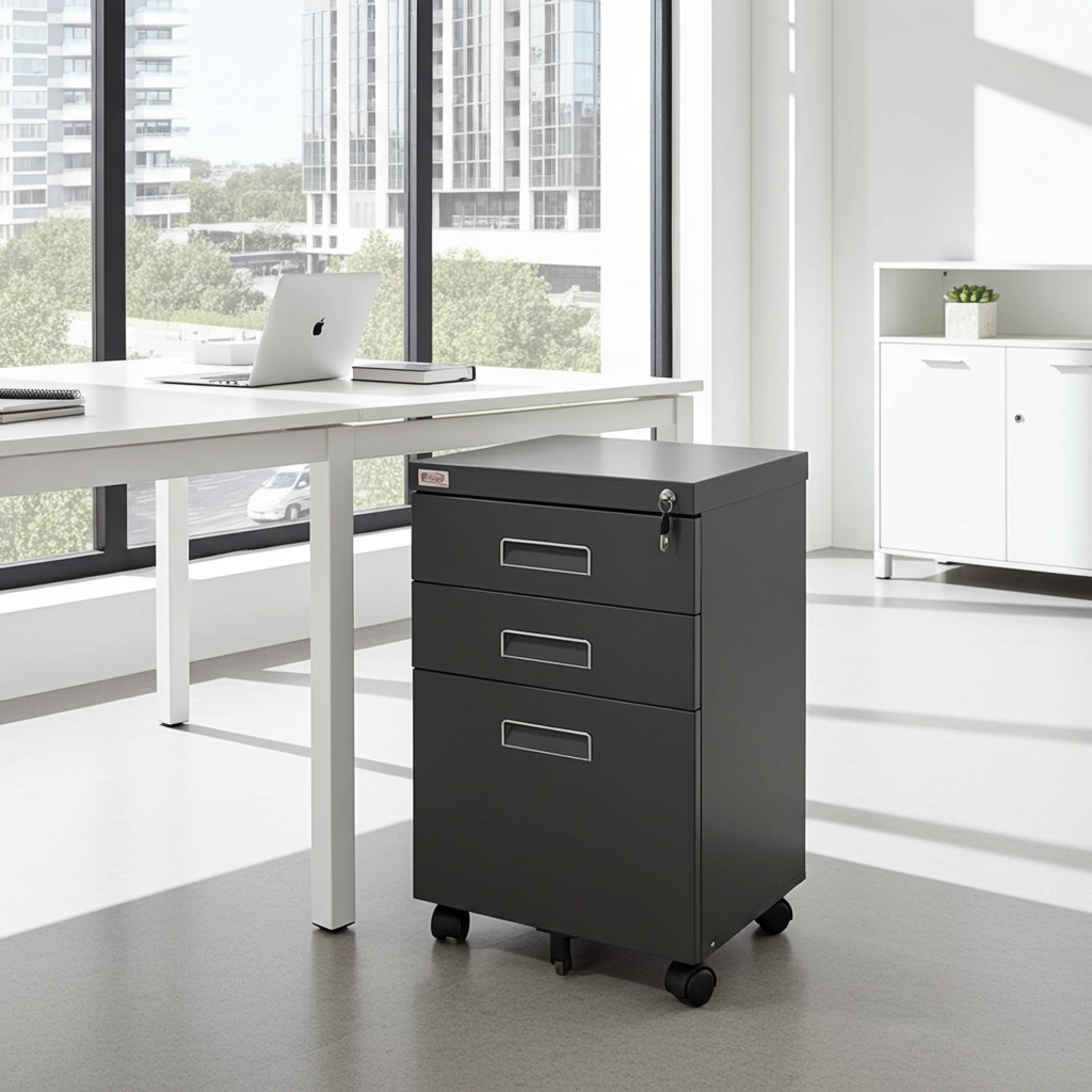 Büro Rollcontainer 3 Schubladen Hängeregistratur abschliessbar PAUL anthrazit Rollschrank